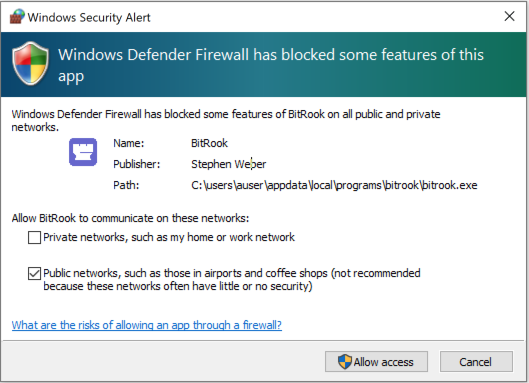 Windows Defender Firewall Access Prompt
